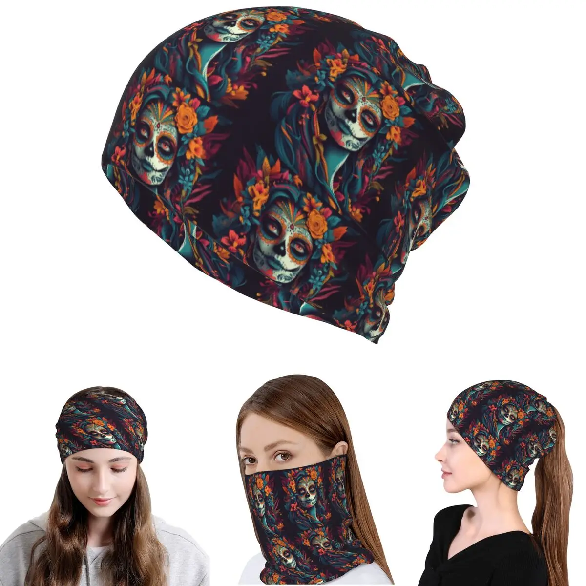 Knit Beanie Hat Warm - Mexican Catrina Girl Day Of The