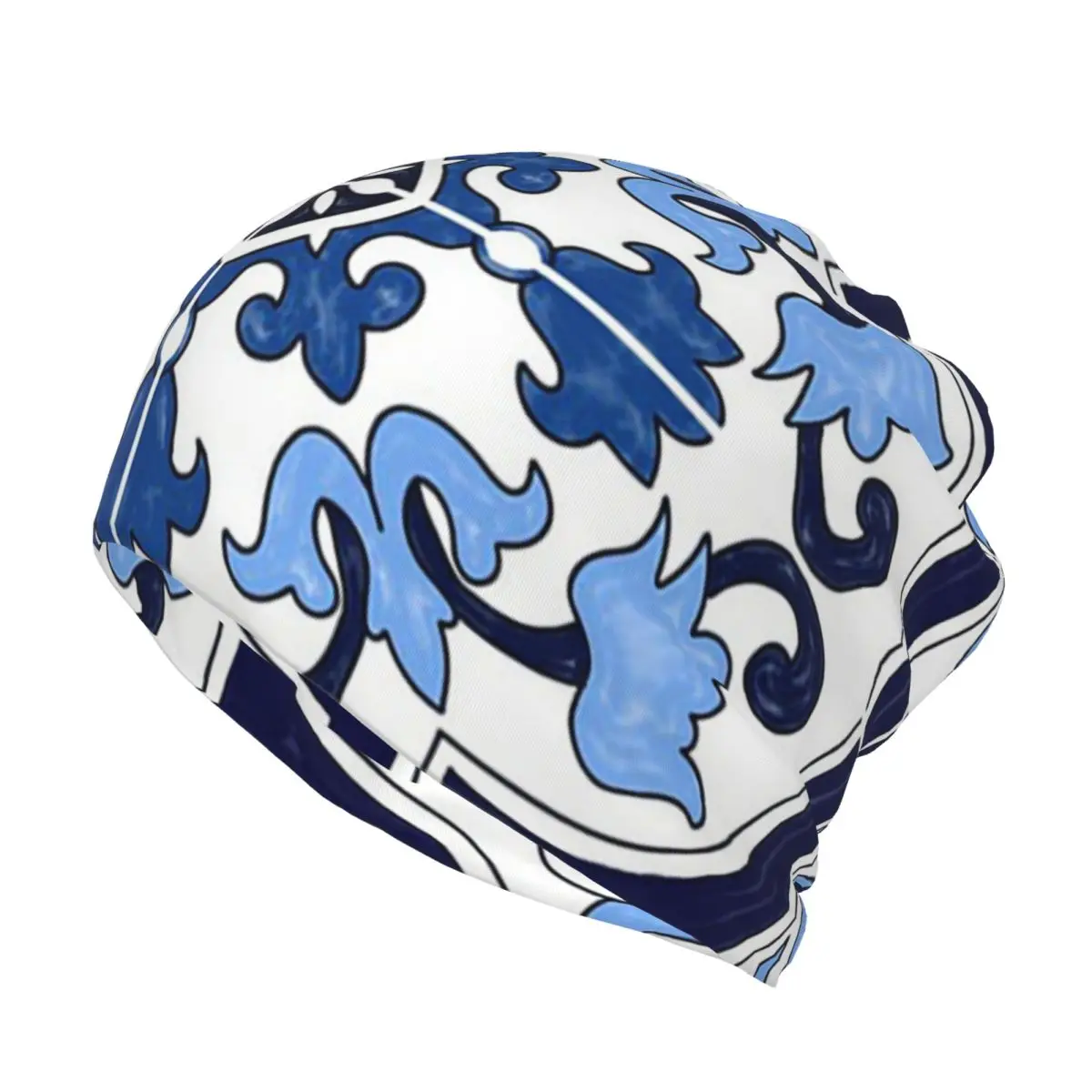 Blue Ornate Floral Mediterrane - Knit Beanie Hat Warm ulasan dan harga